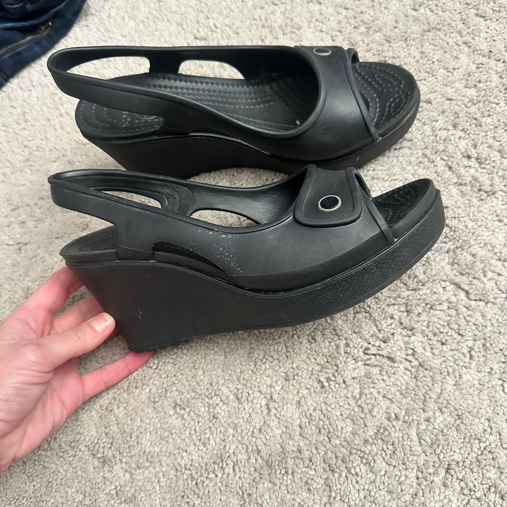 CROCS Black Wedge Slingback Sandals